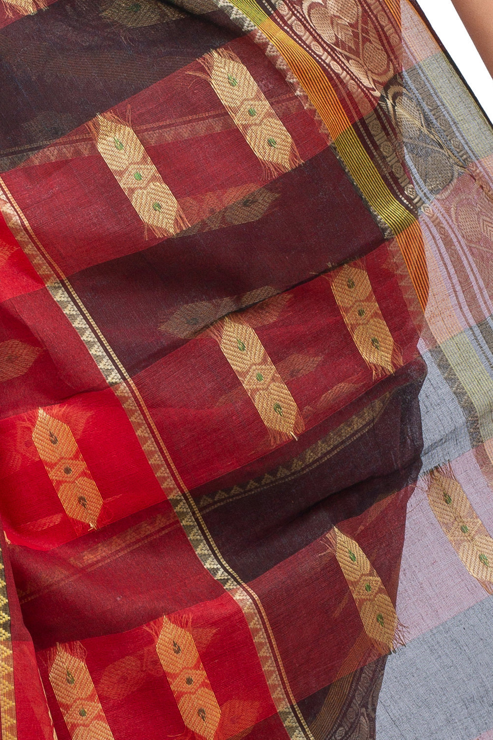 Red Pure Cotton Raj Nandi Desigine Tant Saree (2805)